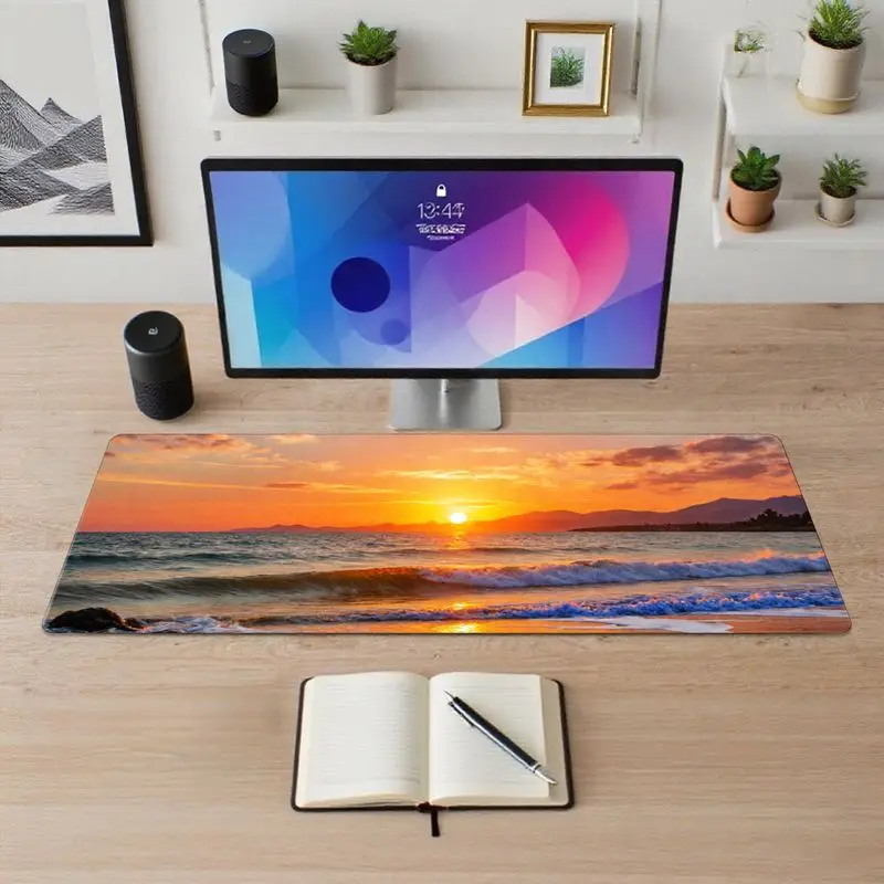 قطعة واحدة من لوحة ماوس الألعاب ذات المناظر الطبيعية لشاطئ الشمس، قاعدة مضادة للانزلاق، طباعة عالية الدقة، مثالية للاستخدام المكتبي، مقاس 31.5 بوصة × 11.8 بوصة #2