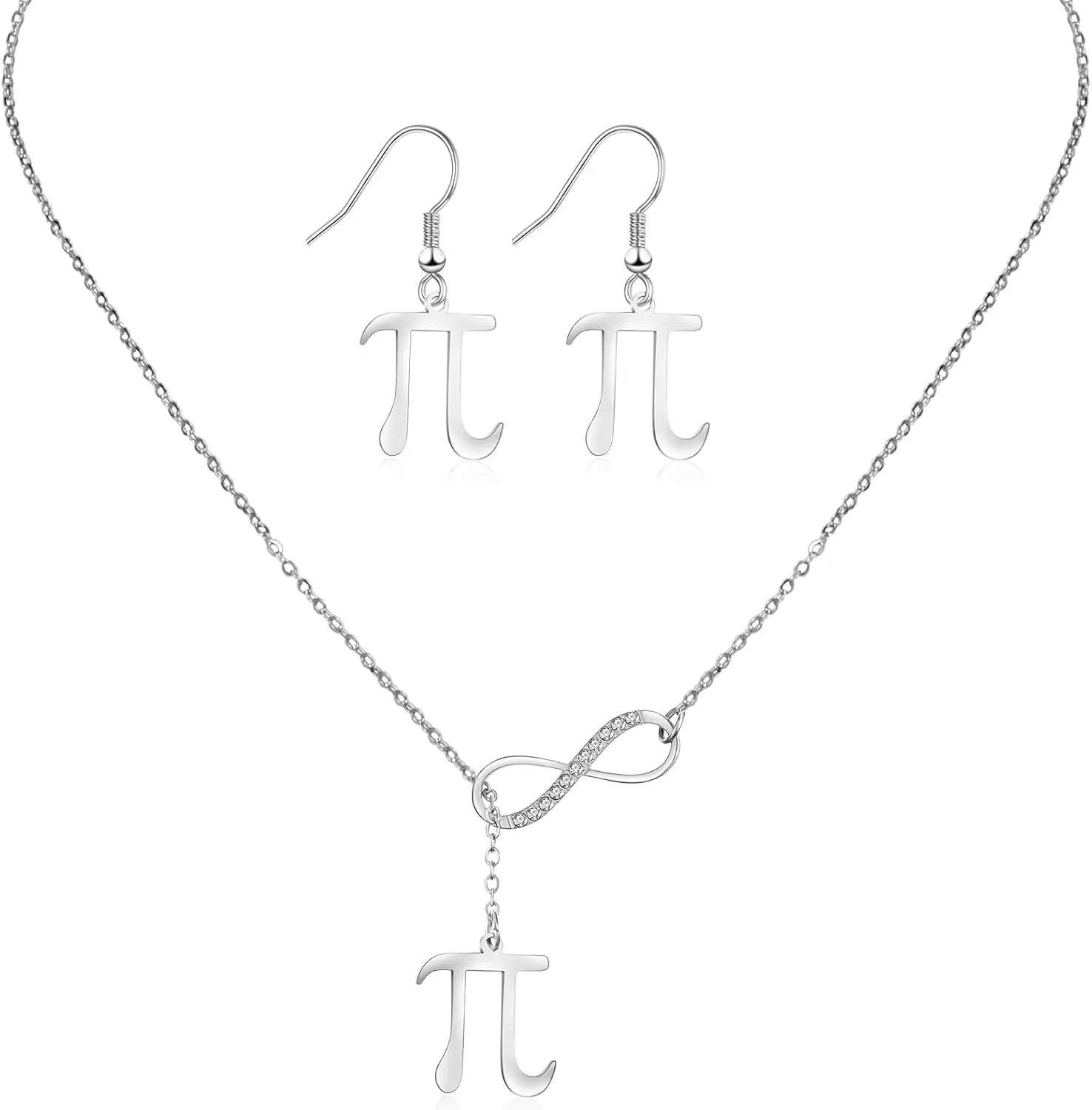2Pcs Math Teacher Gifts for Women Thank You Teacher Appreciation Gifts from Students Pi Sign Lariat Necklace Pi Earrings Set
