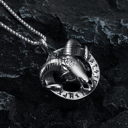 Vintage Viking Nordic Goat Skull Valknut Pendant Necklace For Men Stainles Steel Rune Biker Unique Amulet Jewelry Gift Wholesale