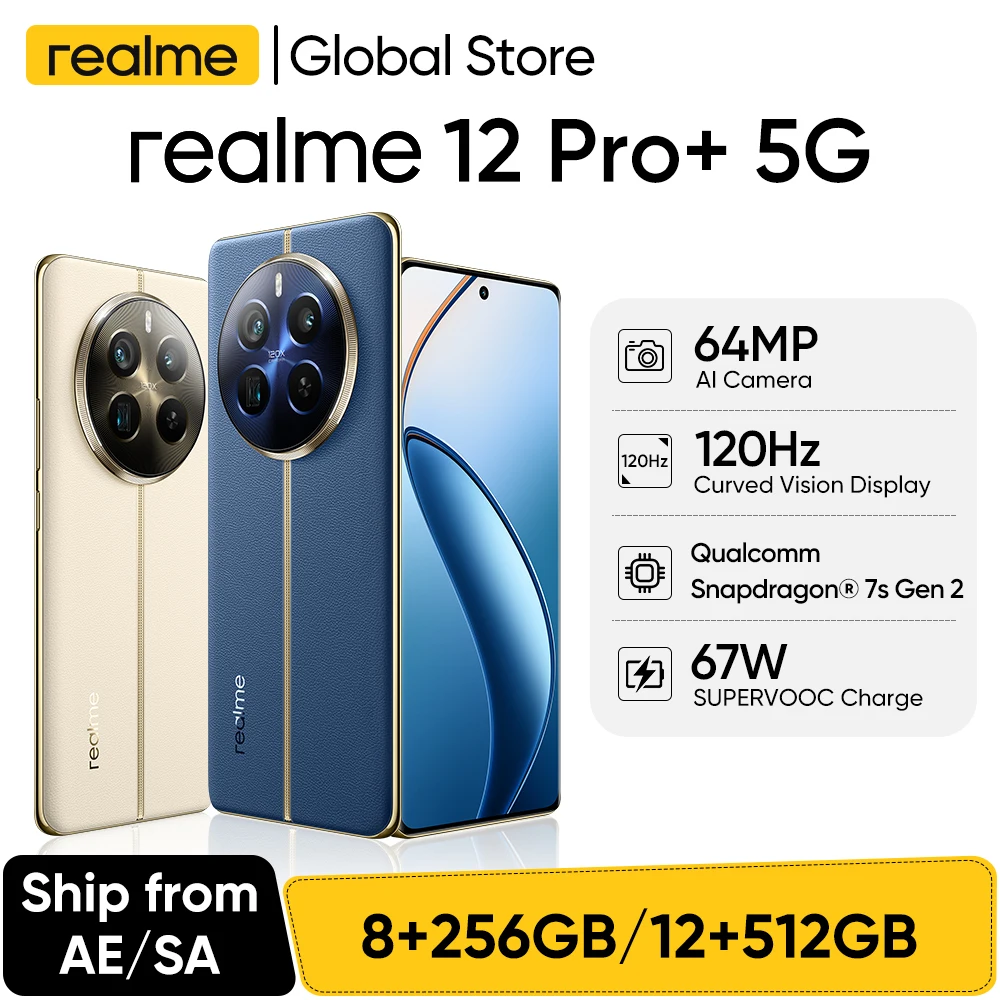 realme 12 Pro+ 5G 64MP Periscope Portrait Camera 120Hz Curved Vision Display Snapdragon 7s Gen 2 67W SUPERVOOC Fast Charge