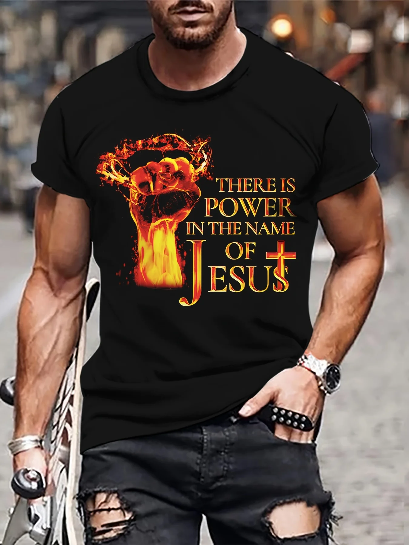 

Jesus Power Christian T-Shirt 100% Cotton O-Neck Short Sleeve Summer Casual Mens T-shirt Streetwear