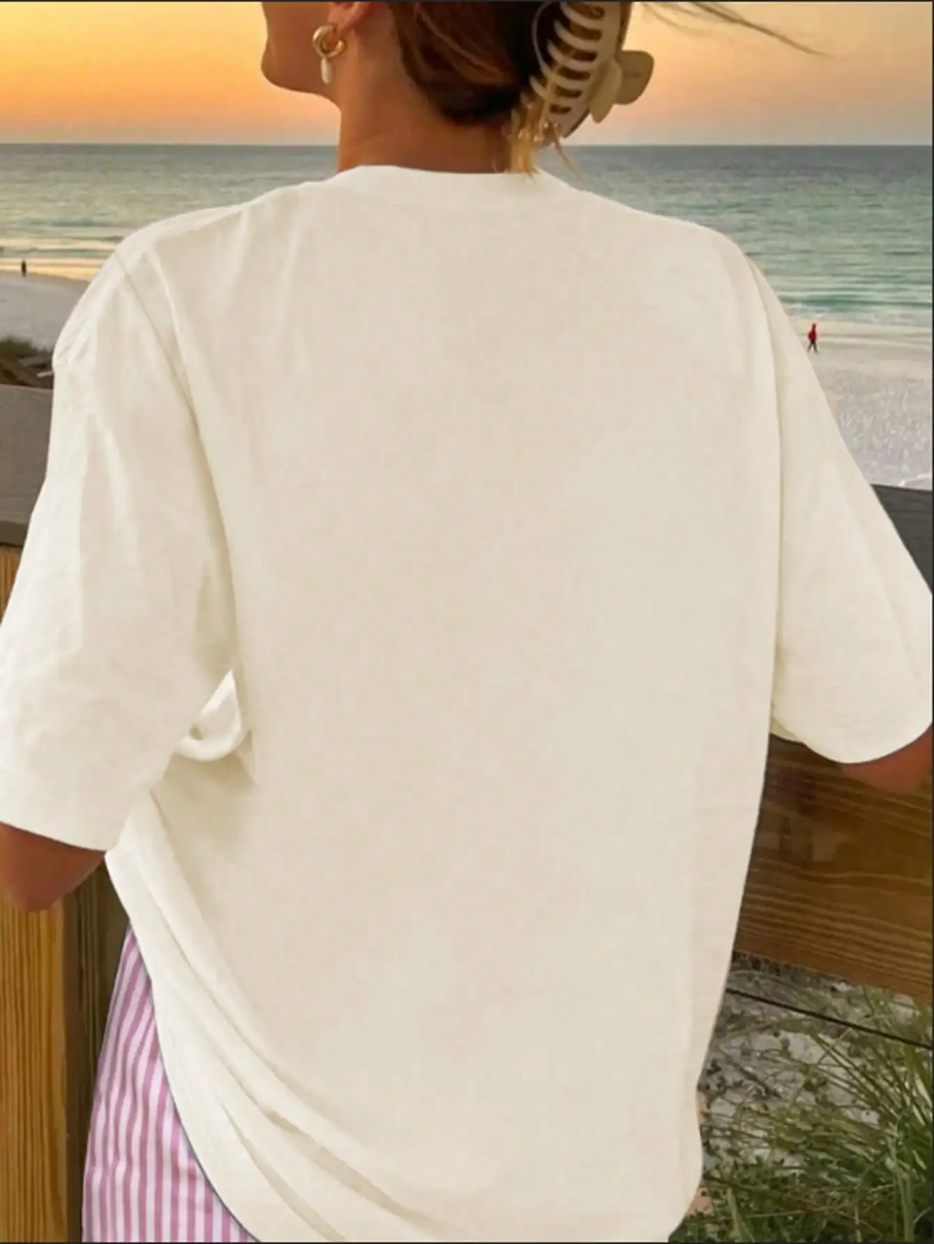 여성용 꽃무늬 루즈 티셔츠 & 핑크 스트라이프 반바지 세트, 여름 캐주얼 의상