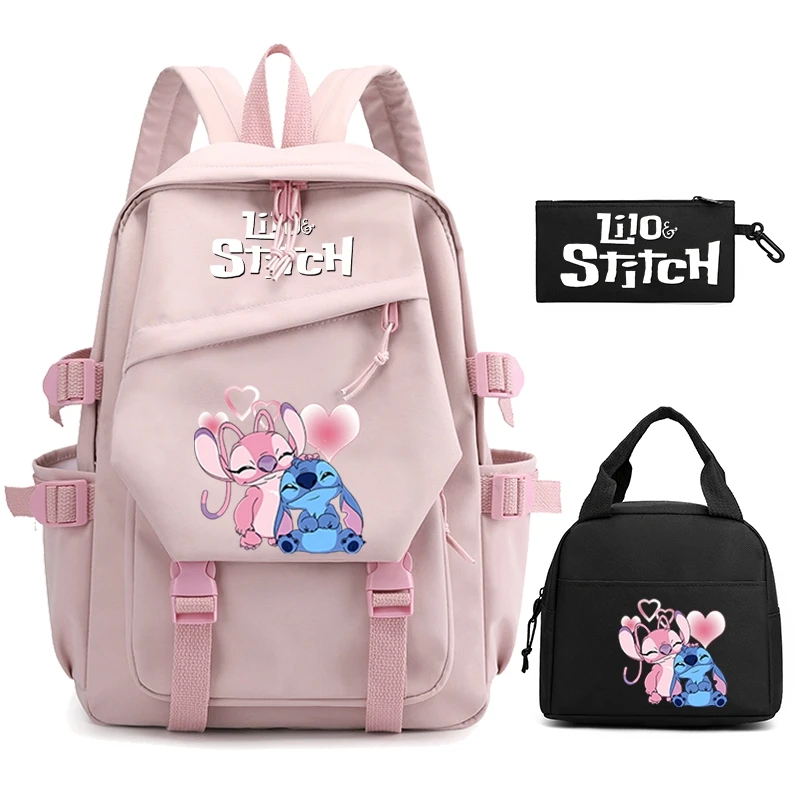 

3Pcs/set Disney Lilo Stitch Backpack for Women Anime Knapsack Bag Student Teenager Boy Girl Children Bookbag Lunch Bag Rucksack