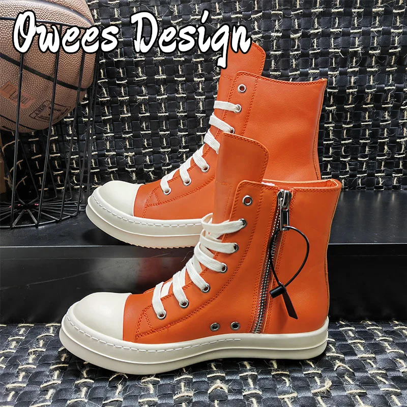 Owees Design Men Women Designer High-TOP Casual Shoes Luxury Trainers Lace Up Zip Sneaker Hip Hop Autumn Streetwear Ankle Boots