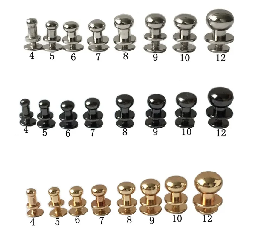 30pcs high quality Copper Stud Chicago screws Round Head Solid Nail Leather Screw Rivet Chicago Base Bags Decoration Metal Parts