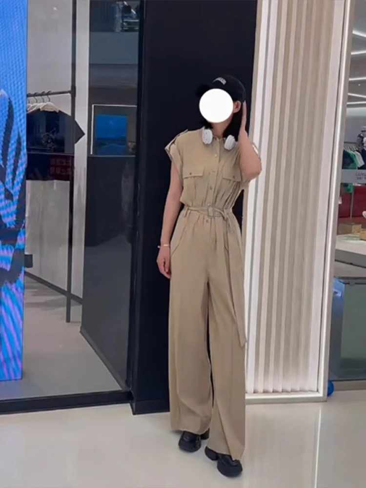 

Design Sensation ket Detail Collared Workwear Jumpsuit Women's High Waist Slimming Wide Leg One-Piece Summer New Sle