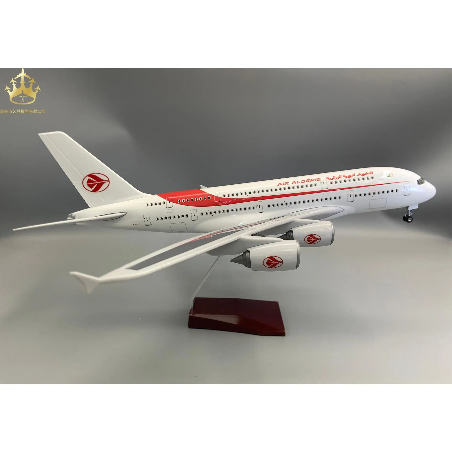 

Модель самолета Air Algerie A380, имитация статического дисплея с подсветкой и роликовыми колесами, авиационный декор