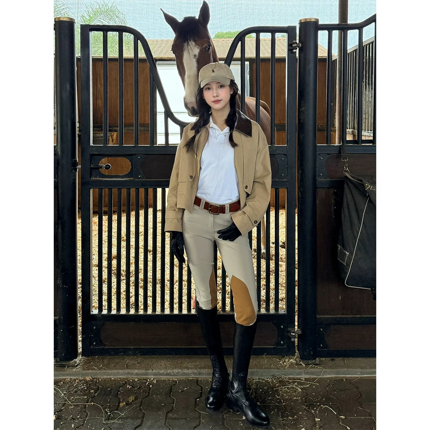 Khaki Women's Equestrian Pants Spring New Style Slim Fit Elastic