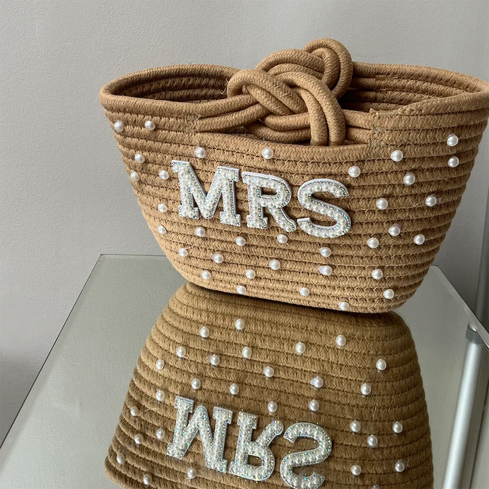 BRIDE MRS Pearl Letter Mini Basket Bag Nice Honeymoon Beach Bag Wedding Bridal Shower Wifey Bride To Be Gift Bachelorette Party