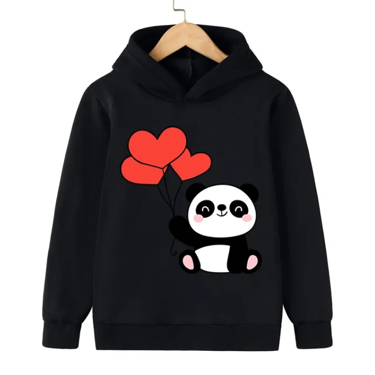 Funny Panda with Love Balloon Print Hoodies 2024 Popular Children's Cartoon Clothing Boys Girls Casual Fashion Multicolor Sweats