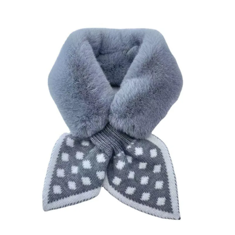 Girl Wave Dot Splicing Plush Scarf Women\'s Autumn and Winter Fashion Versatile Warm Cross Imitation Rabbit Hair Scarf