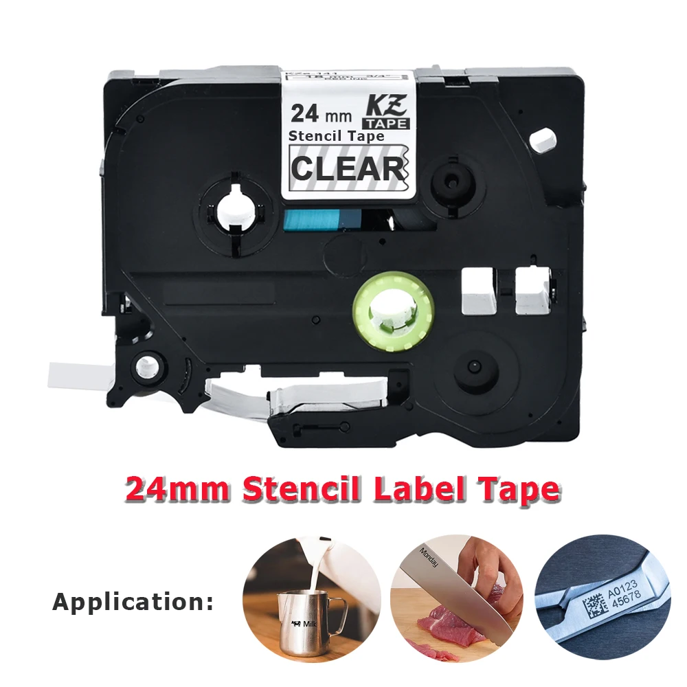 24mm Stencil Label STe-151 STe151 STe 151 Black on Clear for Brother P-touch PT-E550WVP PT-710BT PT-P900W