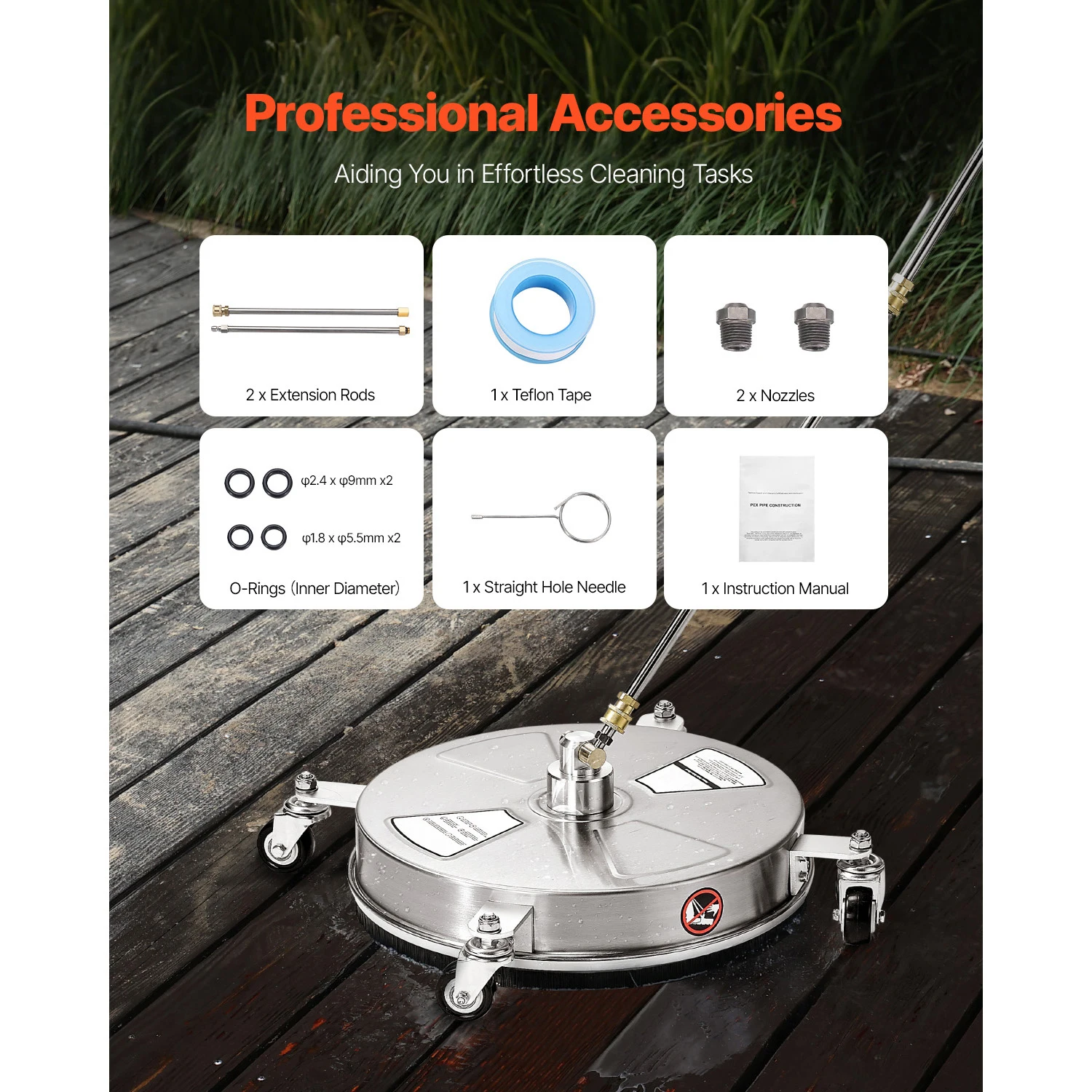 SucceBuy غسالة الضغط منظف الأسطح PE/الفولاذ المقاوم للصدأ غسالة الضغط المرفقات مع 4 عجلات لسطح الفناء الخرساني #4