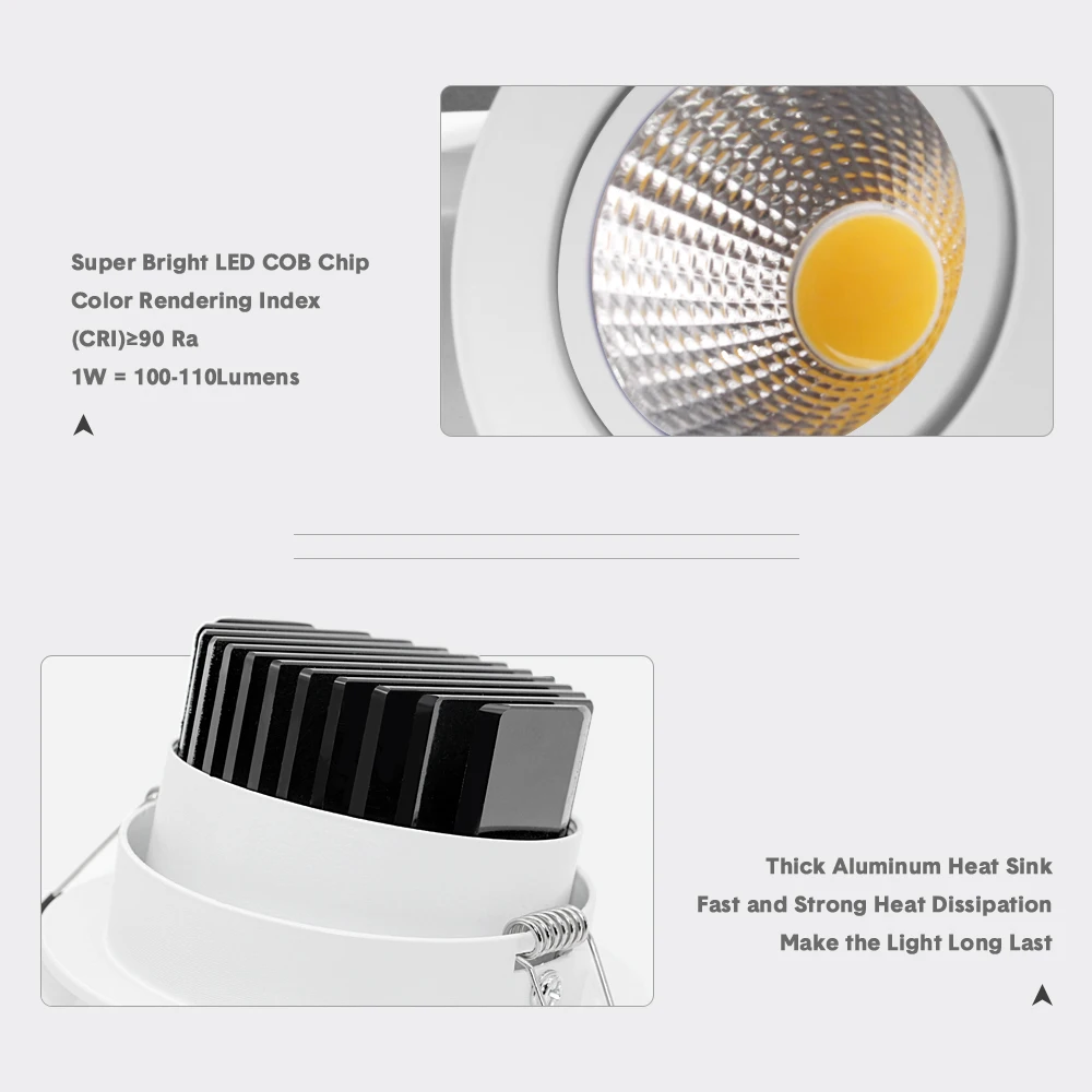 LED COB Downlight Dimmable Led Recessed Spotlight Ceiling Lamp 220V 110V Round Led Spot Light for Home Bedroom Kitchen Bathroom