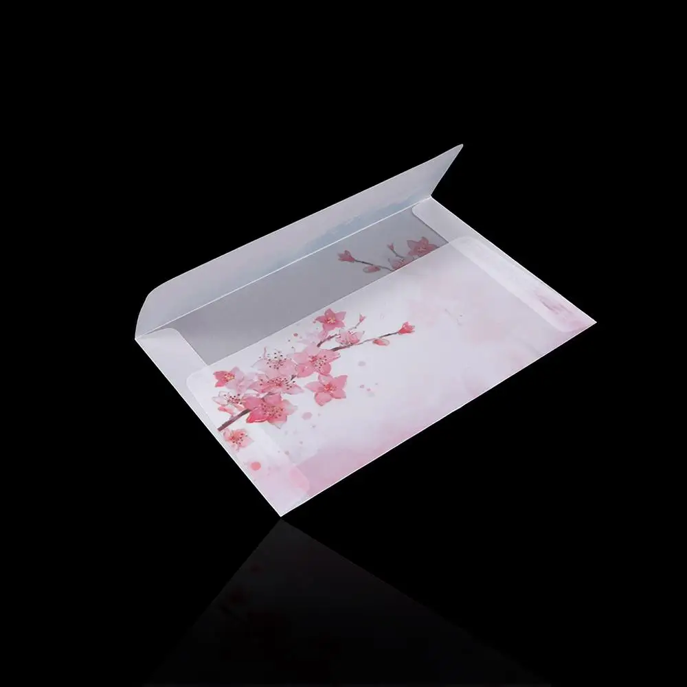 

10pcs Vintage Translucent Stationery Card Cover Sulfuric Acid Paper Artificial Parchment Peach Blossom Envelope Letter Organizer