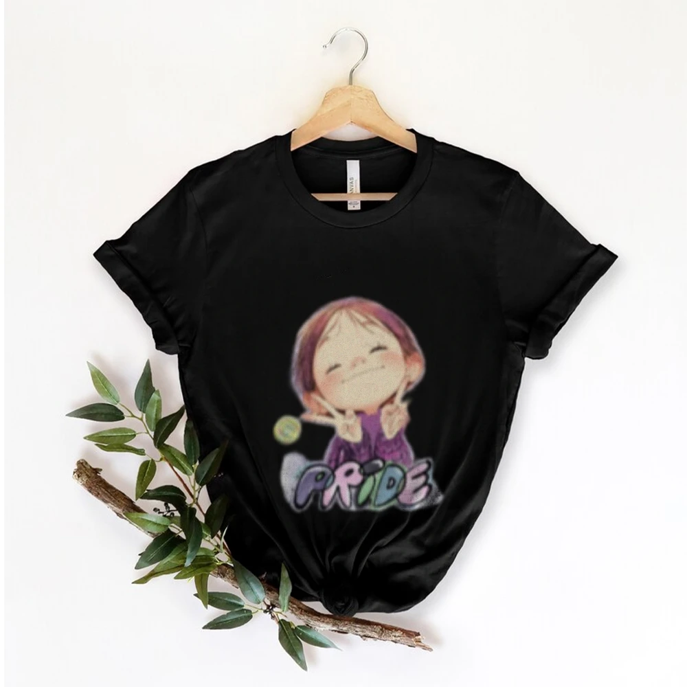 

Pride Graphic T-Shirt Cute Cartoon Character with PRIDE Lettering Vibrant Inclusive Design for Celebration Casual Style T-shirt