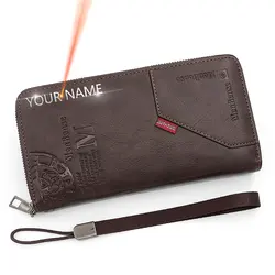 New Men Long Wallets Phone Pocket Handbags Name Engraving Card Holder Male Clutch Bag Purses Big Capacity Quality Men's Wallet