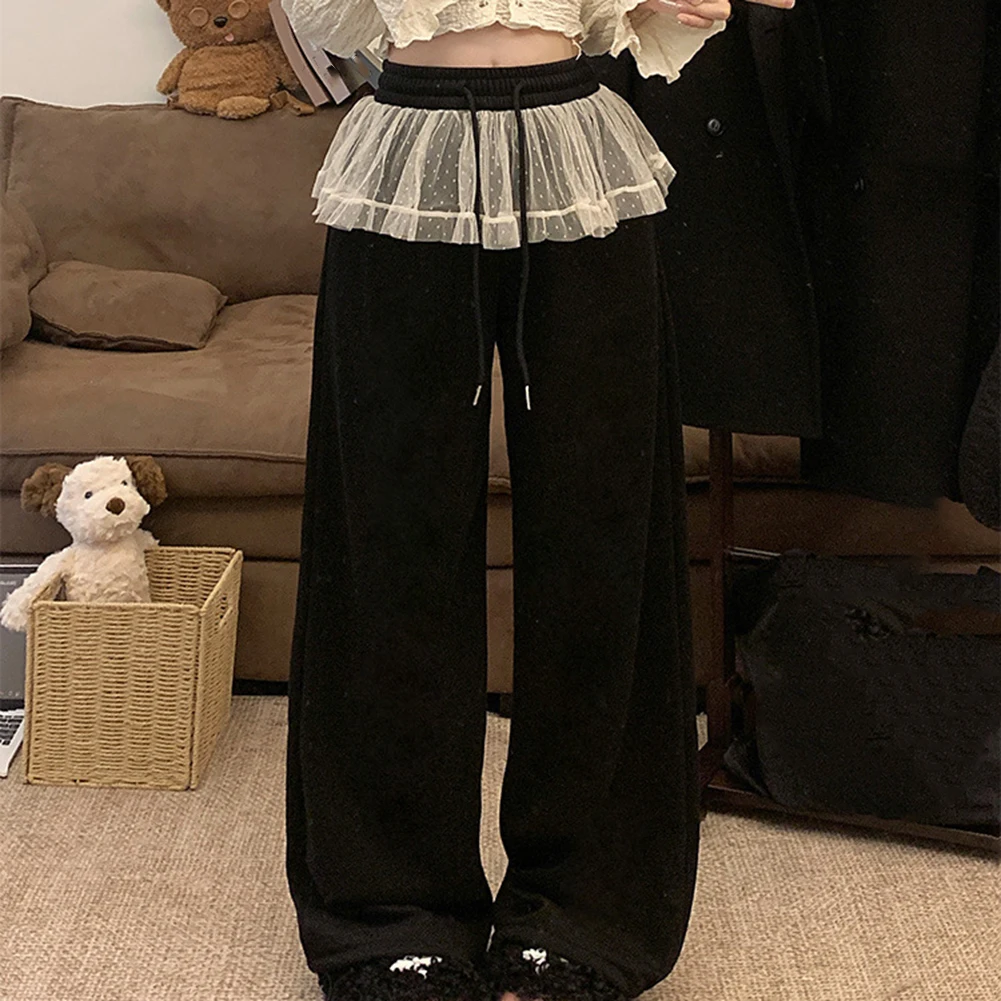 Everyday Casual Brown Retro Gyaru Pants Everyday Wear Loose Fit Pants Elastic Microelasticity Solid Color Pattern