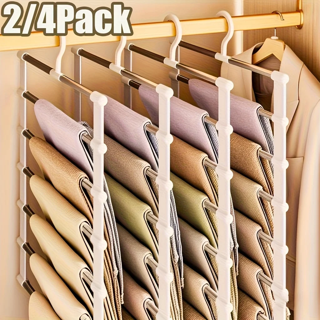 1/2 Piezas Perchero de 7 Niveles para Pantalones, Organizador de Armario que Ahorra Espacio, Estante de Almacenamiento para Pantalones y Vaqueros, Soporte para Colgar Ropa en el Armario del Hogar