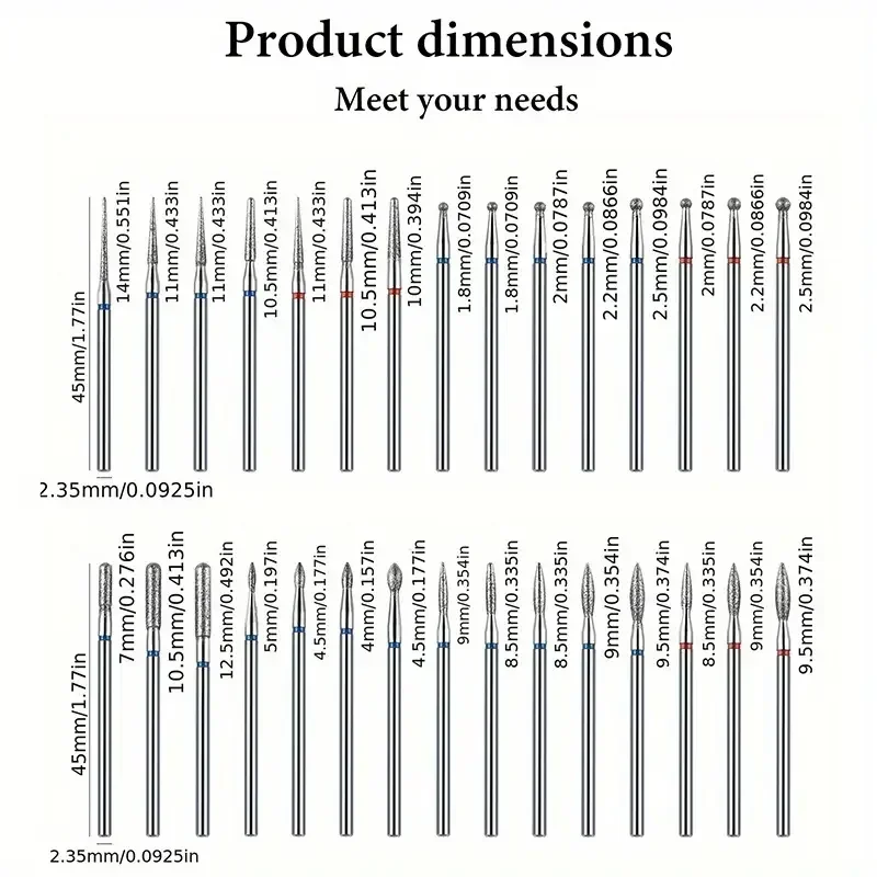 30 Pcs/Box Manicure Grinding Head Set Diamond Drill Bit Rotary Electric Milling Cutters For Pedicure Files Cuticle Accessories