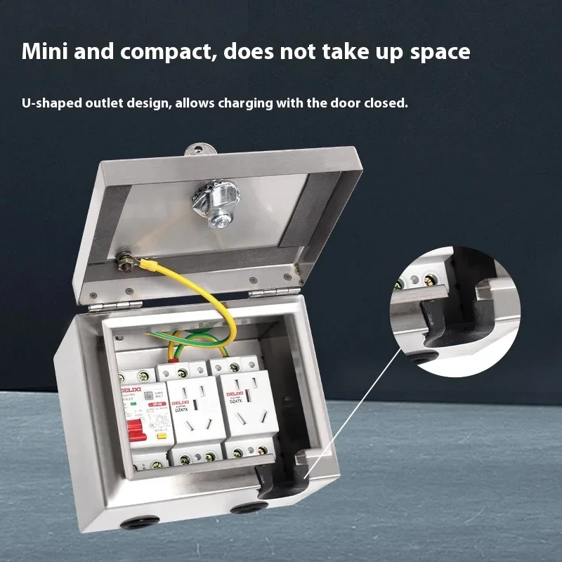 304 Stainless Steel Electric Vehicle Charging Distribution Box Outdoor Waterproof Empty Opening Socket Leakage Protection