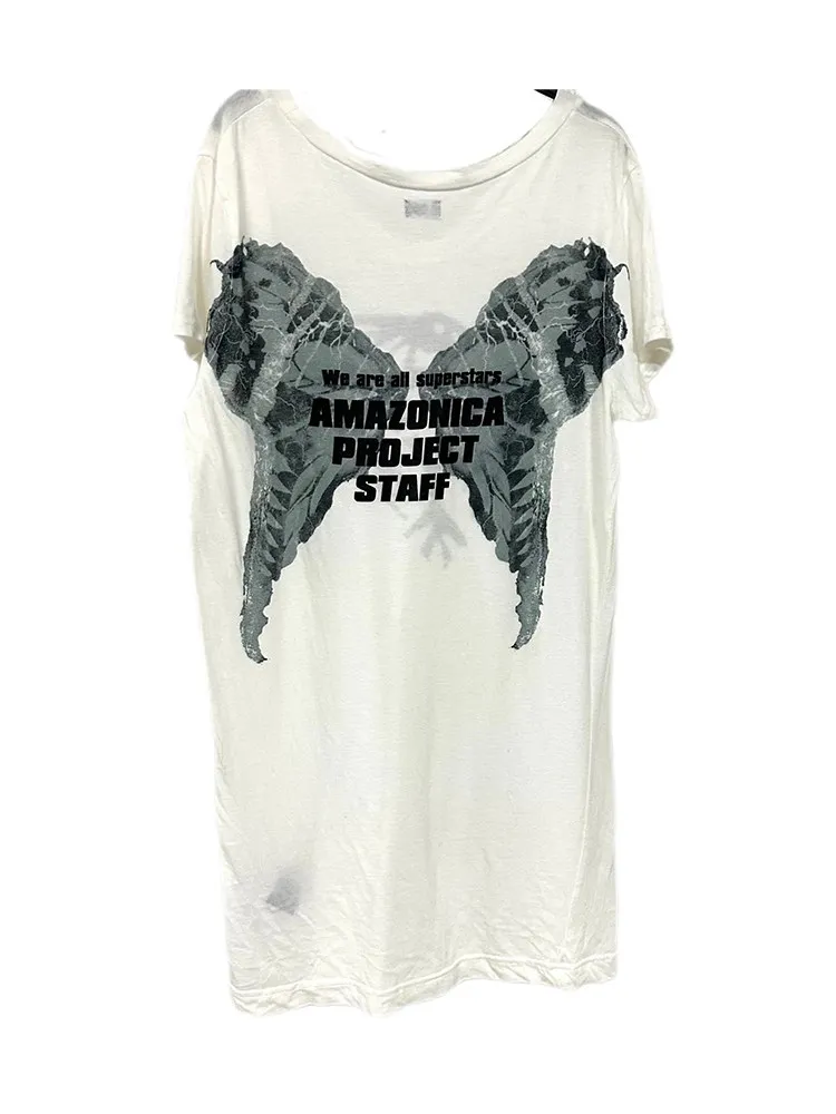 LGB Pioneer Visual Crow Silhouette Back Wings Print Crew Neck Short Sleeve T-Shirt