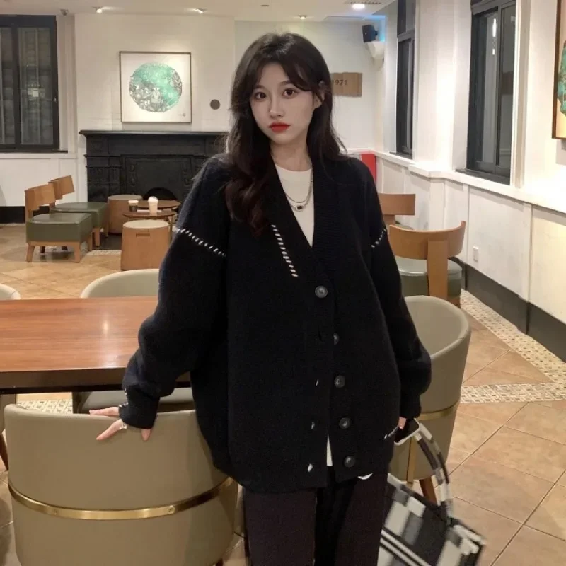 Korean Women Knitted Cardigan Sweater Fashion Casual Loose Jacket Coat Autumn Winter Harajuku Warm Sweatshirt Y2k Clothes