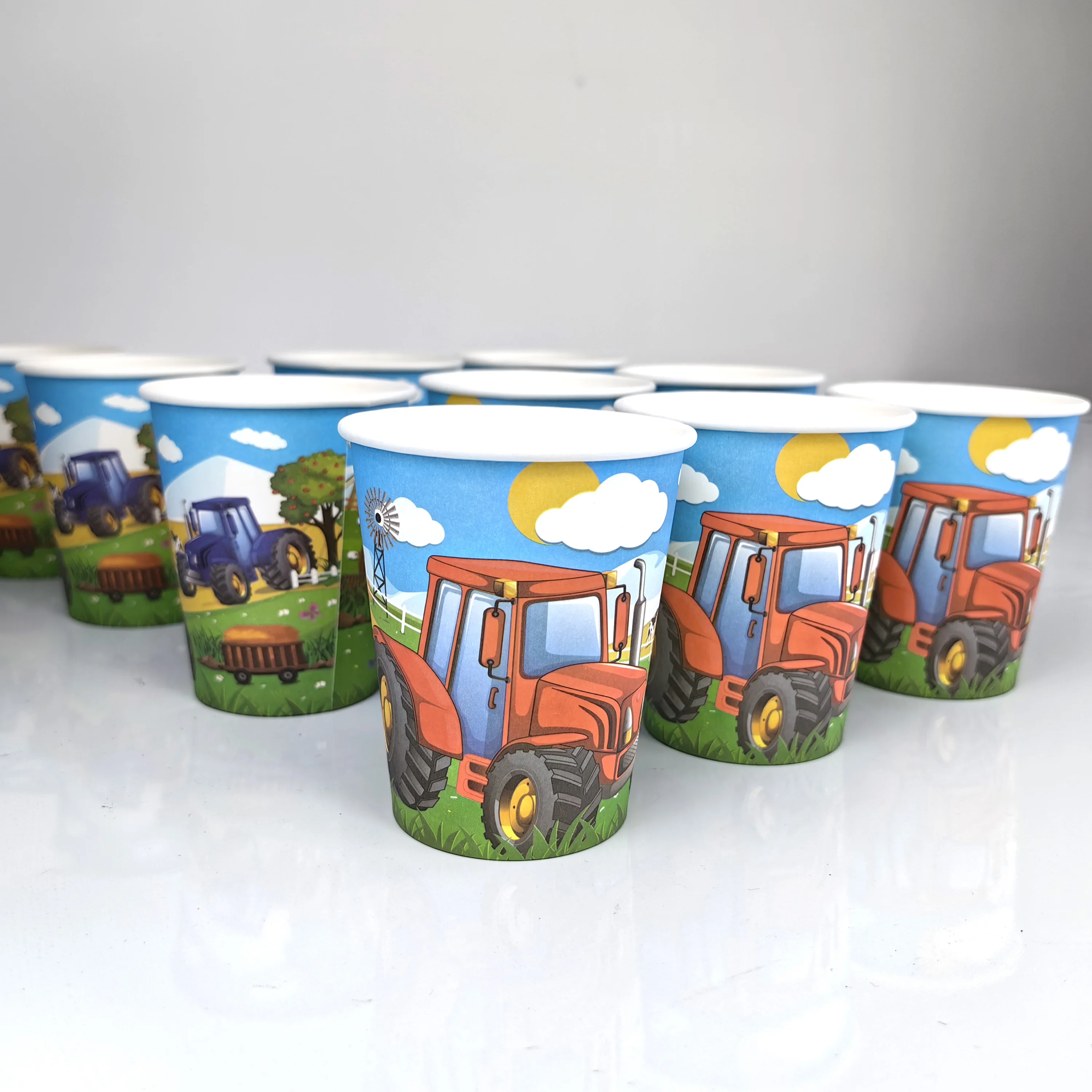 Cartoon Green Farm Tractor Disposable Tableware Plate Paper Cup Napkins Kids Boys Farm Theme Birthday Party Decor Supplies