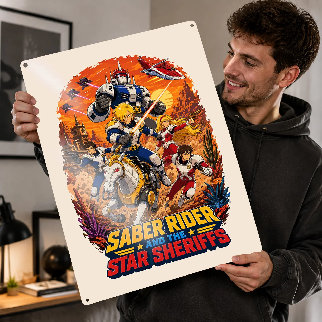 Saber Rider and the Star Sheriffs Personalized 3D Textured Metal Poster Wall Art Tinplate Sign for Decoration Bedroom Desk Decor