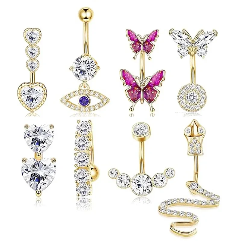 

Florideco Belly Button Rings Surgical Steel Snake Belly Button Rings for Women Navel Rings Gold Plated CZ Belly Piercing Jewelry