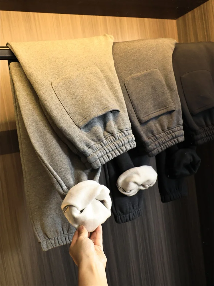 

Men's Faionable Fce Lined Elastic Waist Pants Autumn Winter Loose Fit Warm Sli 3D Tailored Casual Trousers