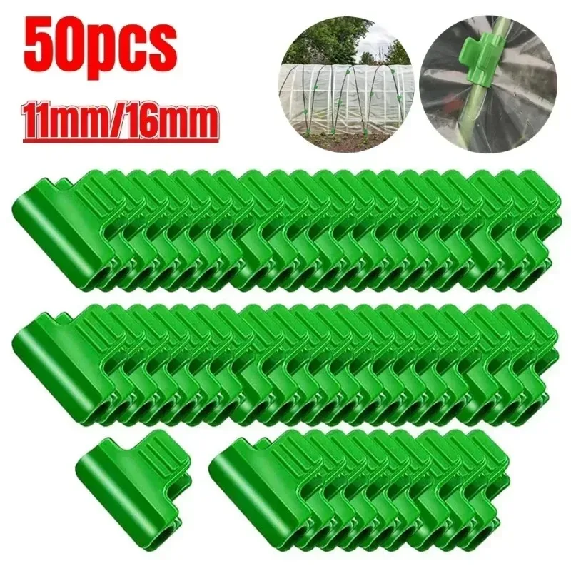 50PCS Greenhouse Clamp Film Row Covers Netting Tunnel Hoop Clips For 11mm 16mm Garden Plants Support Planting Tools