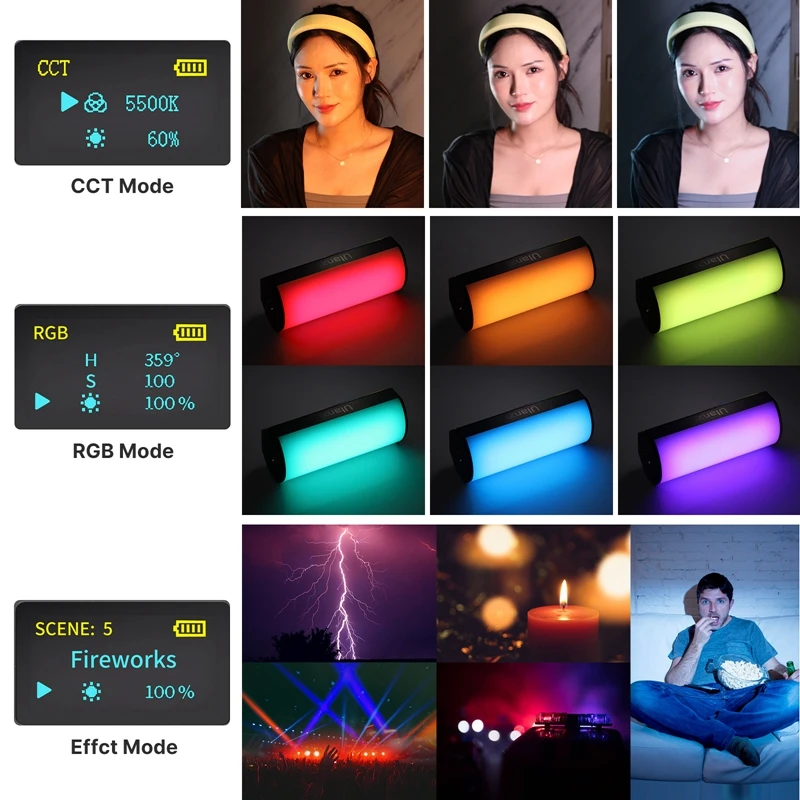 Ulanzi i-Light Compact Magnetic RGB Tube Light Portable Fill Light 2500-9000K 700LUX/0.3m Amibence Light for Video Vlog Live