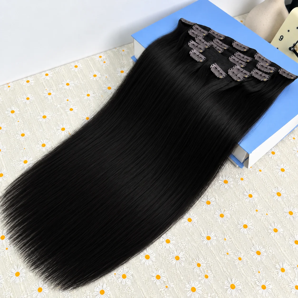 Clip in Hair Extensions Real 100% Human Hair Reusable Invisible Blend Invisible 7Pcs 20 22 Inches 22In 120g/pack #1B Natural Black