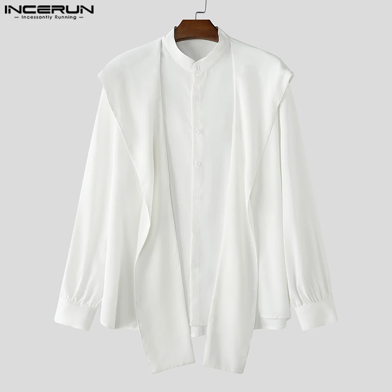 Moda bien ajustada Tops INCERUN nuevo chal para hombres camisa de diseño con capucha Casual masculino sólido todo-fósforo Blusa de manga larga S-5XL 2024