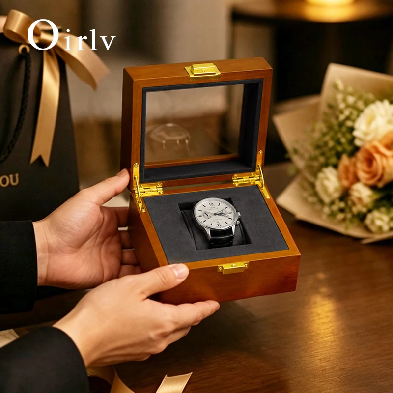 Oirlv New Watch Box Wood Wristwatch Case Home Watch Display Box Portable Dustproof Transparent Cover Men Women Gift Watch Box