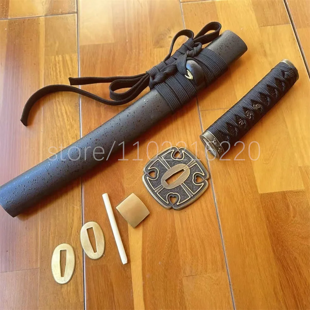 A Set Unique Tanto Parts Tsuka Handle Tsuba Handguard Habaki Seppa Hardwood Sheath For Real Samurai Katana Tanto Sword Parts