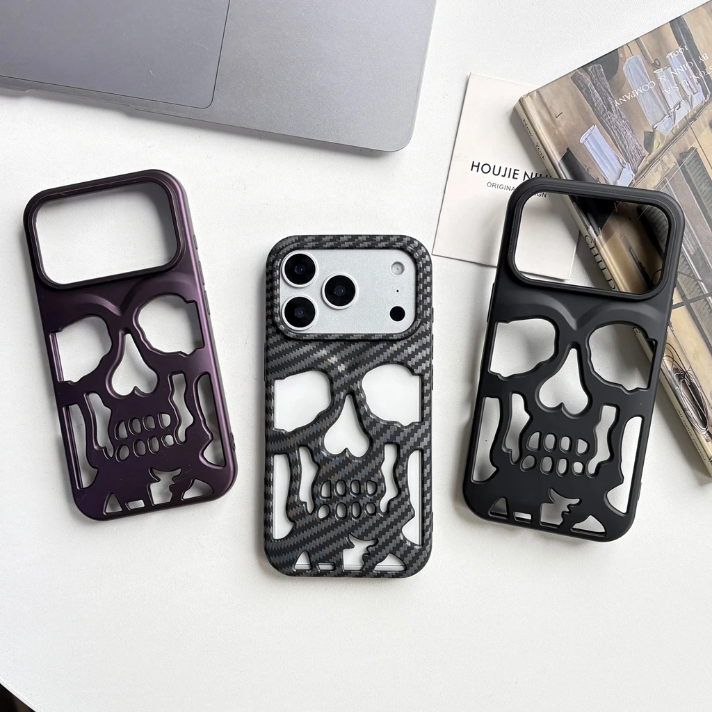 Retro-Mode, matt, aushöhlen, Totenkopf-Kopf-Skelett, stoßfest, schützende Handyhülle für iPhone 17, 16, 15, 14, 13, 12 Pro Max