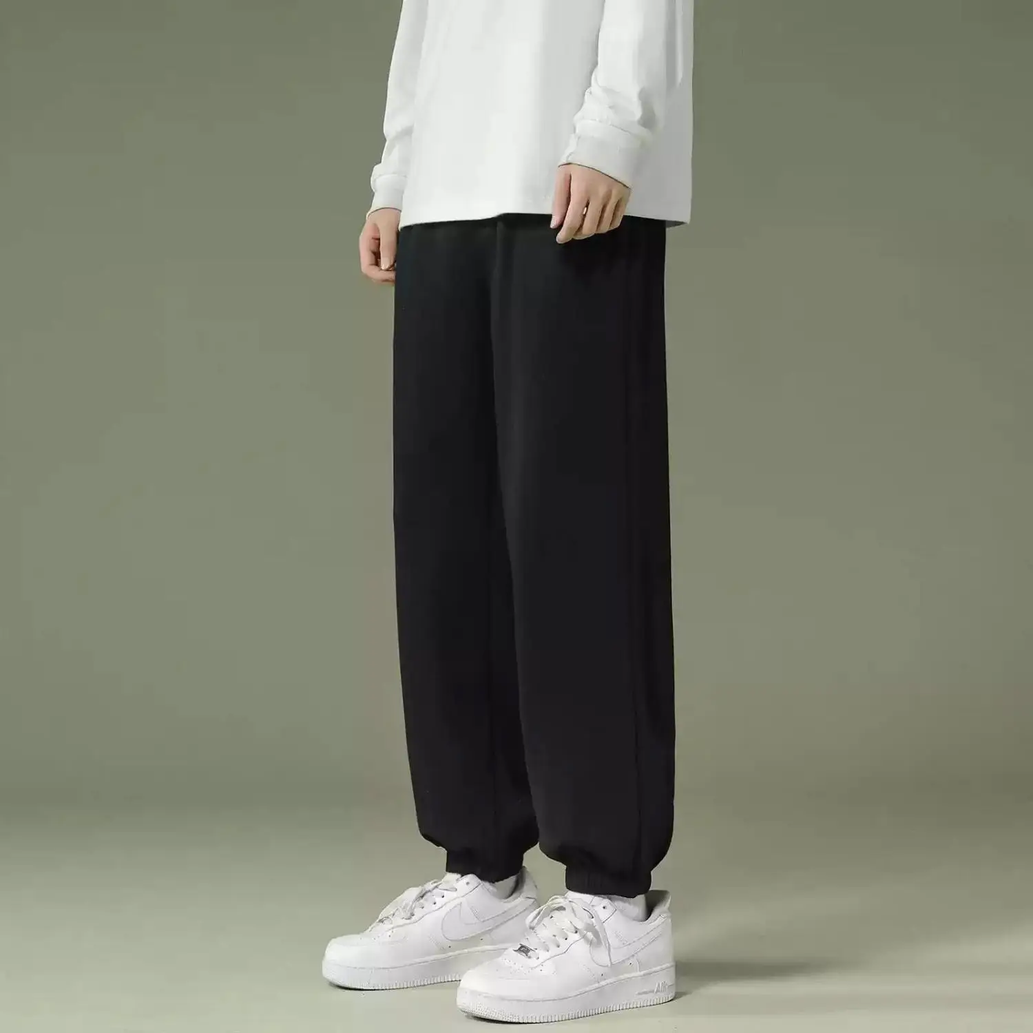 White Men's Casual Cuffed Sweatpants Loose Trendy Spring Fall Slim Look Athletic Handsome Pants