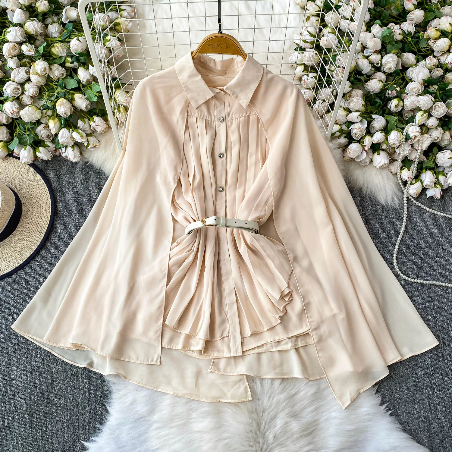 

Женские шифоновые плиссированные рубашки-накидки с шалью, топы, женские модные элегантные пояса, роскошные вечерние топы для делового ужина, банкетов