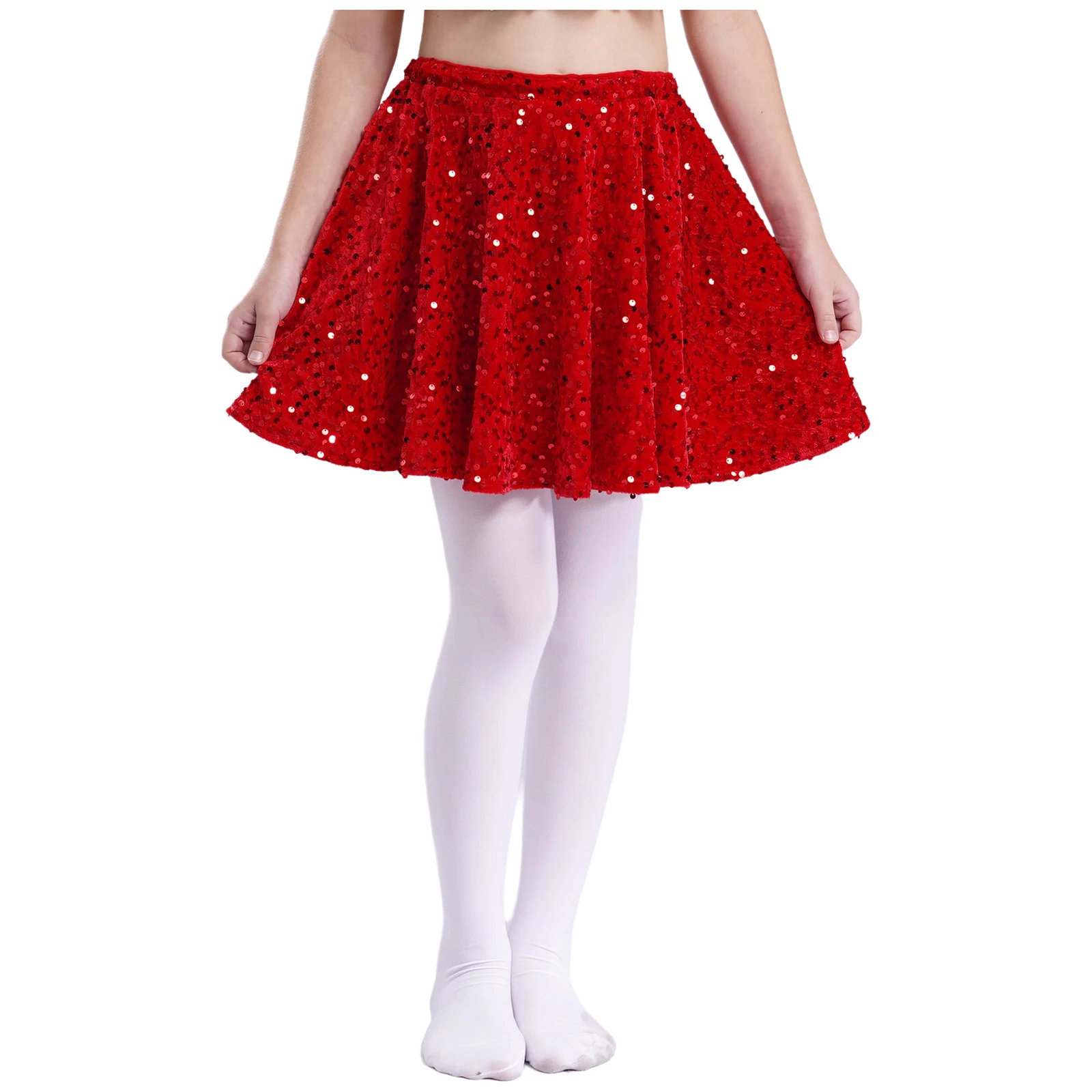تنورة باليه للفتيات، تنورة مخملية متألقة بالترتر، تنانير مكشكشة بحزام مطاطي لأداء الرقص في حفلات عيد الميلاد