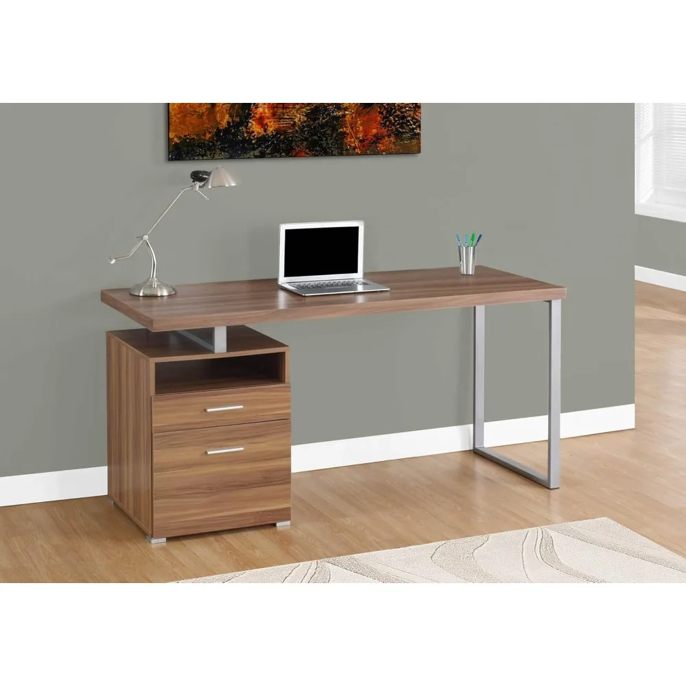 

Computer Writing Desk for Home & Office Laptop Table With Drawers Open Shelf and File Cabinet-Left or Right Set Up 60" L Walnut