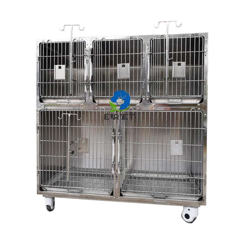 

EUR PET Vet Equipment 5 Doors Dry Dog 304 Stainless Steel Veterinary Cage Pet Clinic Cage Mesh And Tray