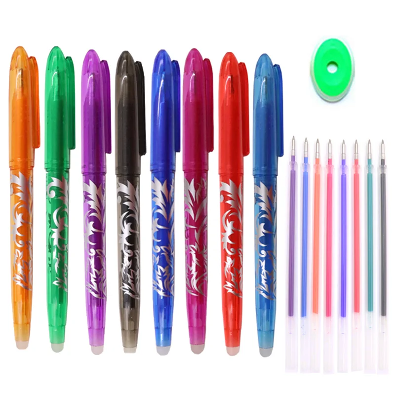 Erasable Gel Pen Refill 0.5mm Tip Painting Writing Drawing School Black Blue Red Pink Orange Green Purple Light Blue 8 COLOR