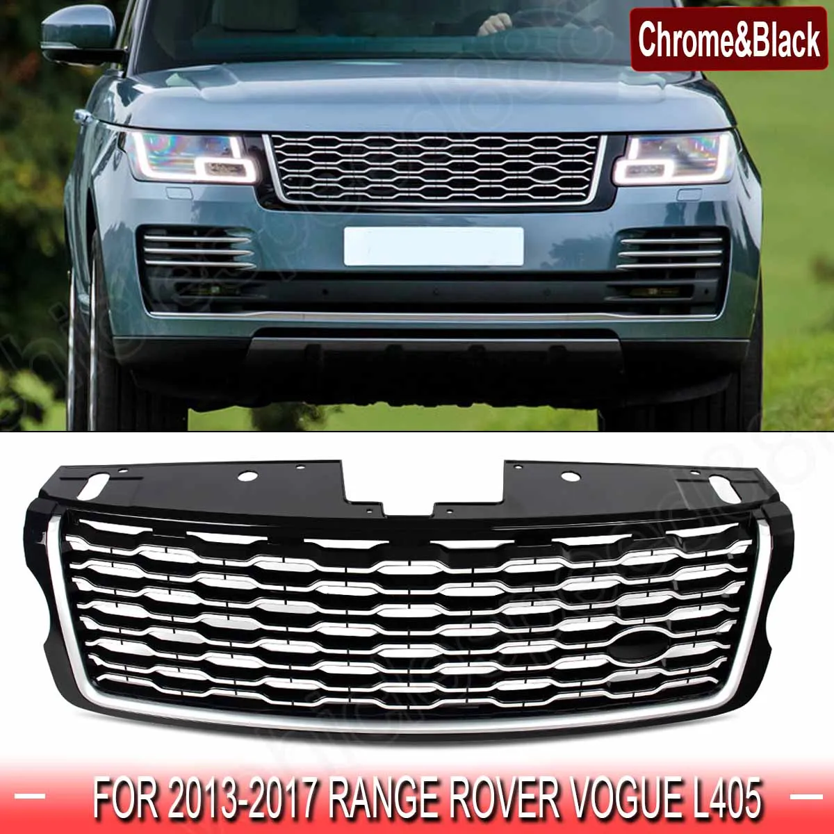 new Facelift 2018 Look Style Front Grille Chrome Fit，Range Rover Vogue L405 2013-2017 Front Bumper Grills Radiator Mesh Grill