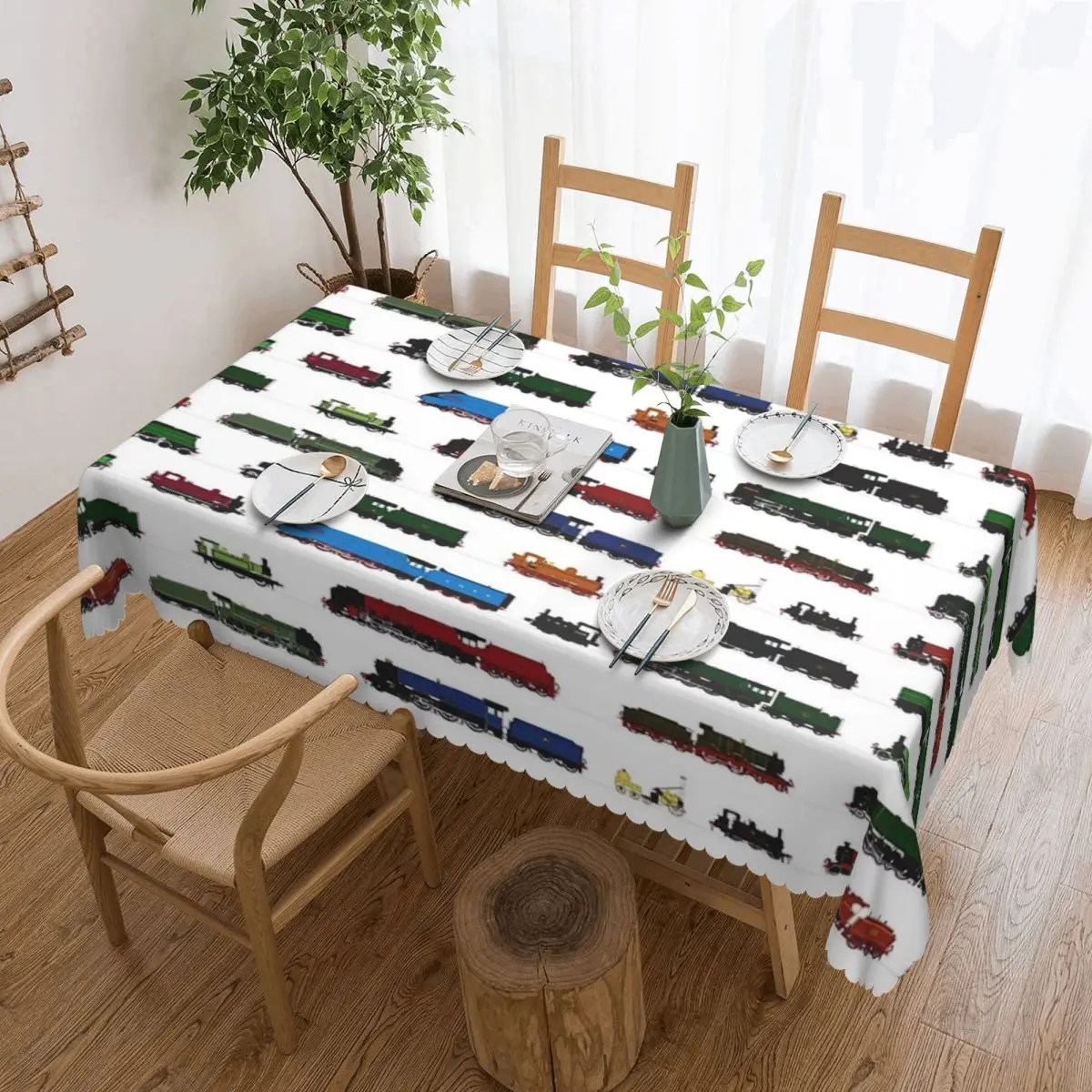 Iconic British Steam Trains Customized Rectangular Tablecloth Waterproof Table Cover for Dining Events Table Cloth