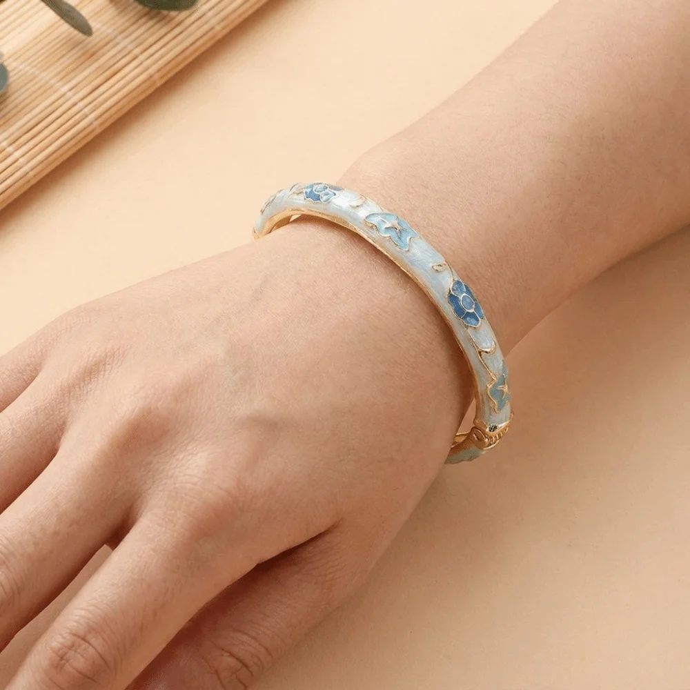 Colorful Vintage Cloisonne Bangle Opening Ethnic Style Women's Hand Bracelet Retro Design Elegant Enamel Bracelet Classic Wear