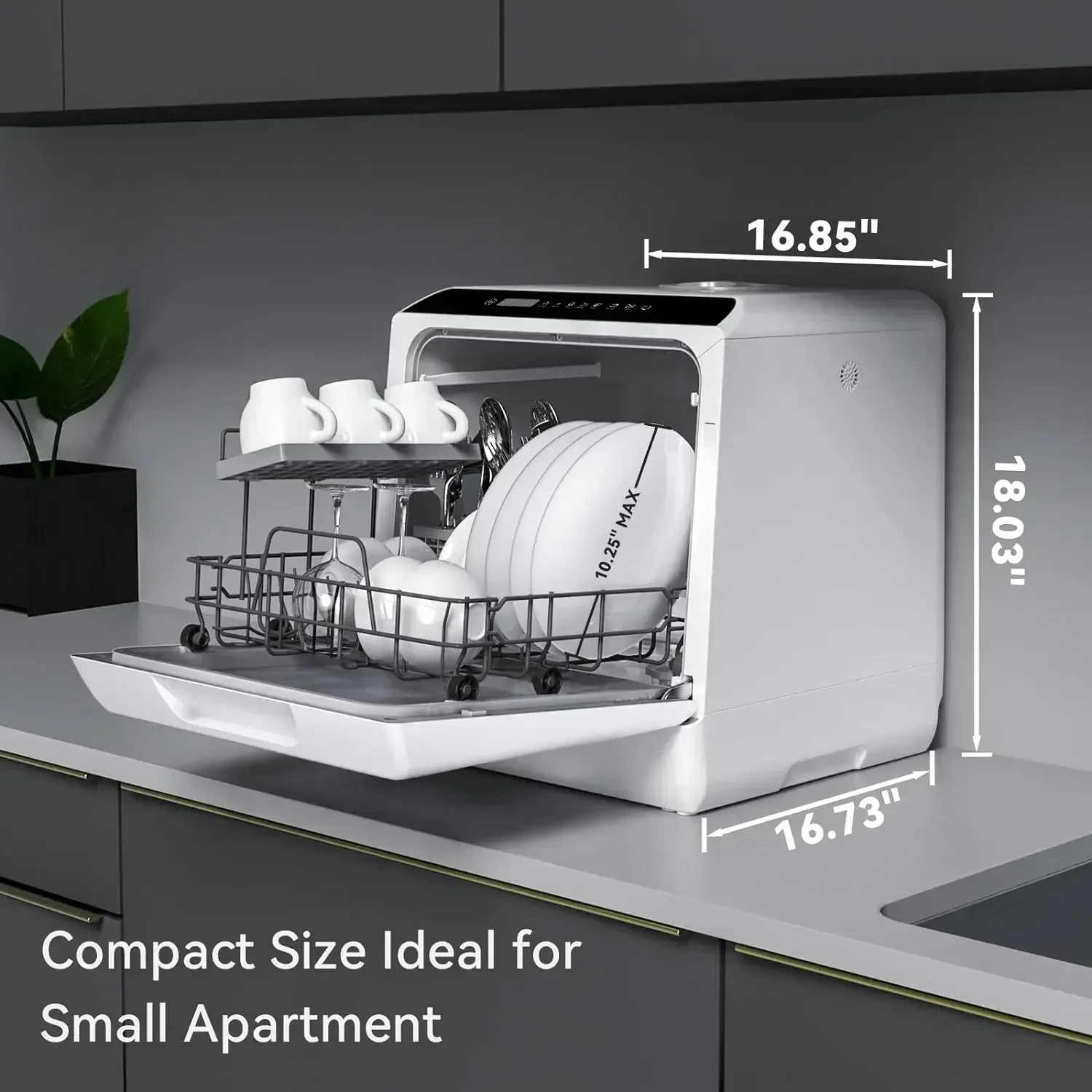 Hermitlux-Portable Countertop Dishwasher, 5 Washing Programs,  Liter Built-in Water Tank, No Hookup Needed