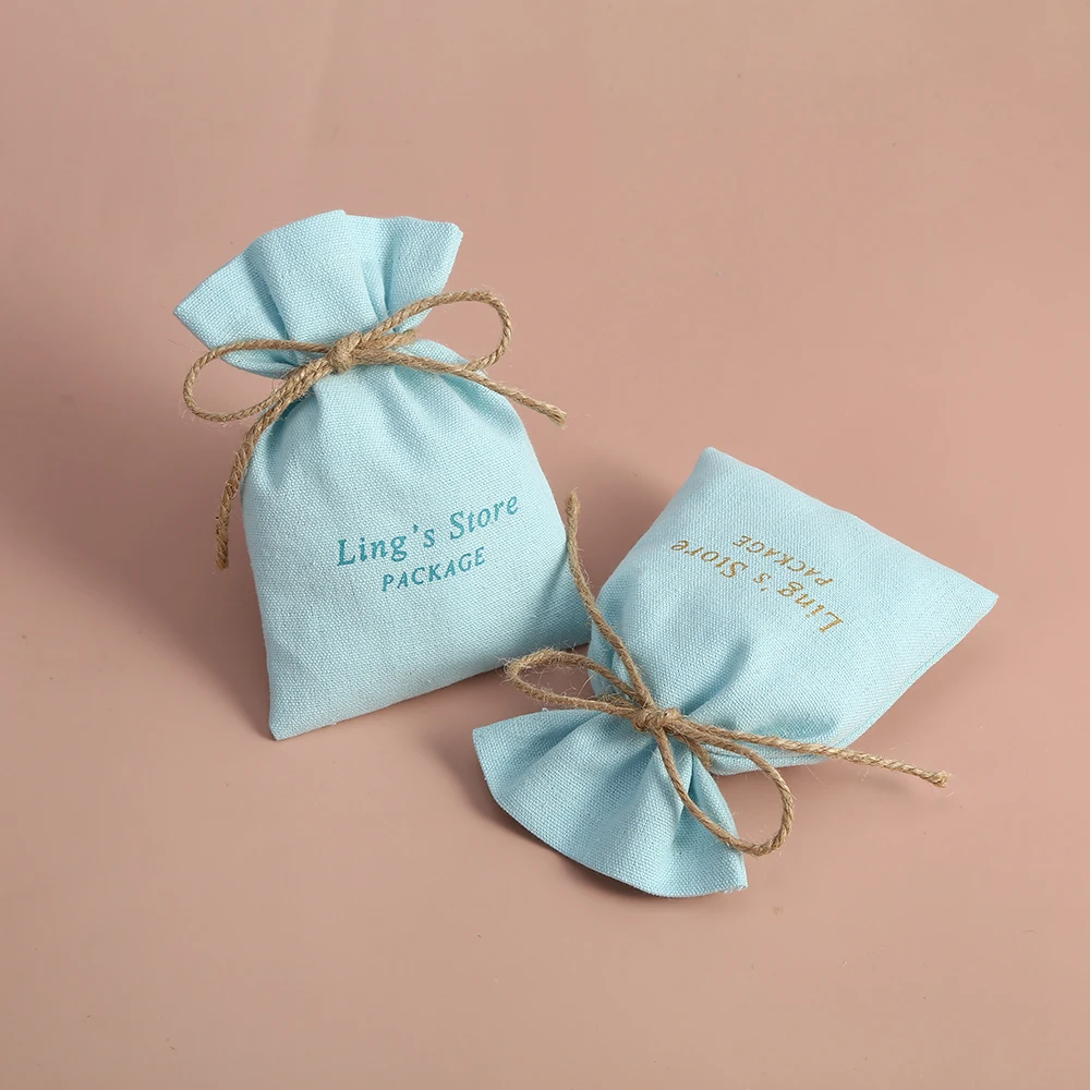 100 pièces bleu bijoux sac 7x9 cm faveurs de mariage cadeau coton toile pochettes belle Festival fête cadeaux d'anniversaire emballage conteneur