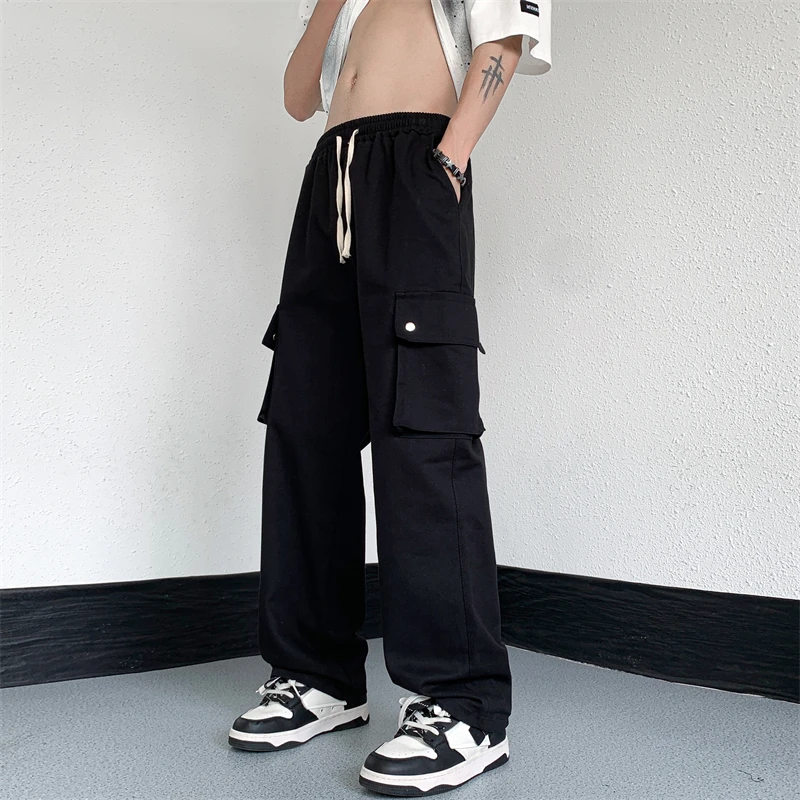 

Summer Men's Loose Casual Pants Wide Leg Workwear Trousers with Big kets Faionable Street Sle Youthful Vitali Trendy